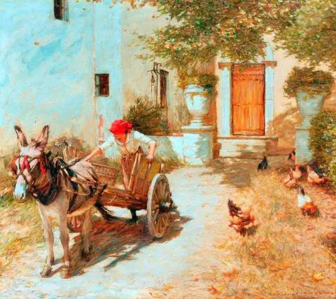 סצנת חצר חווה 1905