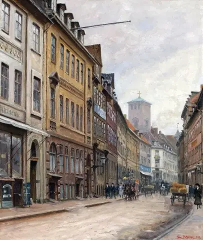 A View Of A Copenhagen Street With The Church Of Our Lady In The Distance 1918