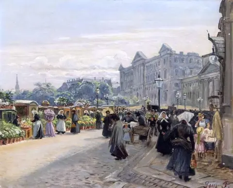 From The Flowermarket On Amagertorv Seen Towards The Second Christiansborg