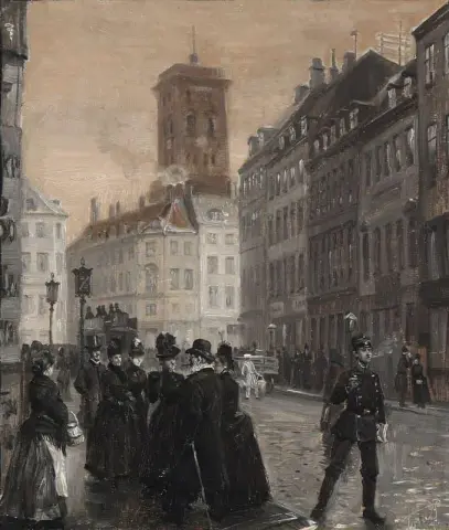View From Amagertorv Looking Towards Store Kirkestr De And Nikolaj Church Copenhagen 1889