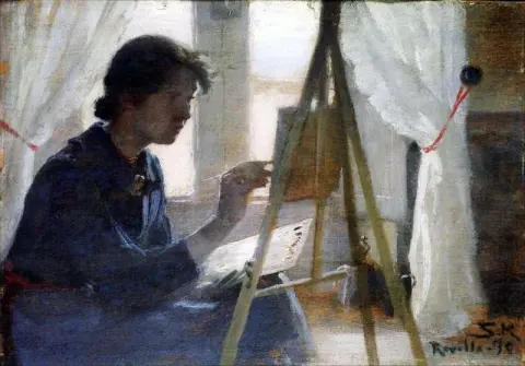 마리 크로이어(Marie Kroyer)가 라벨로에 그림을 그립니다.