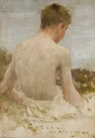 男孩沐浴者的背部，约 1888-90