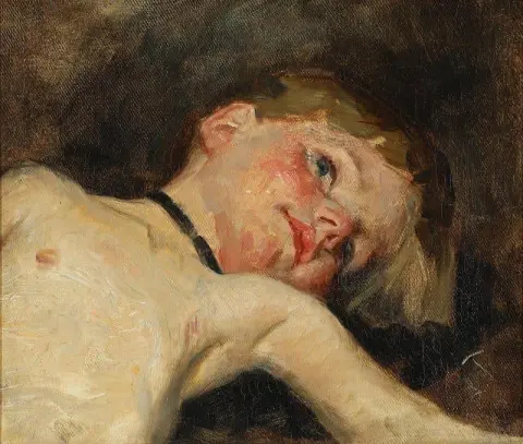 Makaava tyttö musta nauha kaulassa 1889