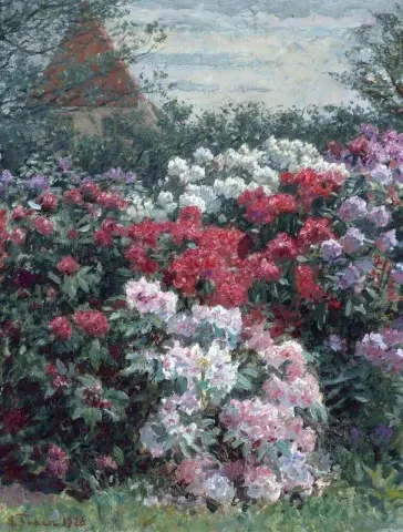 Kukkivat rododendronit puutarhassa, Tuxen S House Skagenissa 1926