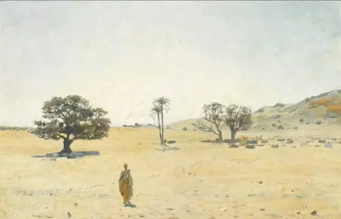 埃及沙漠景观与行走的阿拉伯人 1889