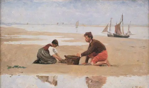 在滨海卡约的海滩上挖掘蠕虫