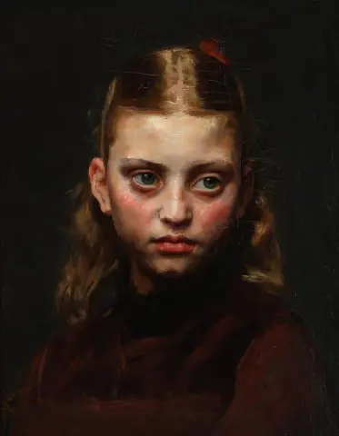 Portrait Of A Girl With Long Blond Hair Tied With A Red Ribbon 1882