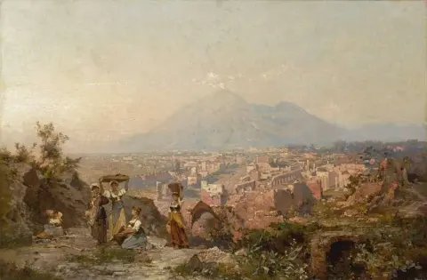 Maidens On A Hill Overlooking Pompeii Vesuvius Beyond