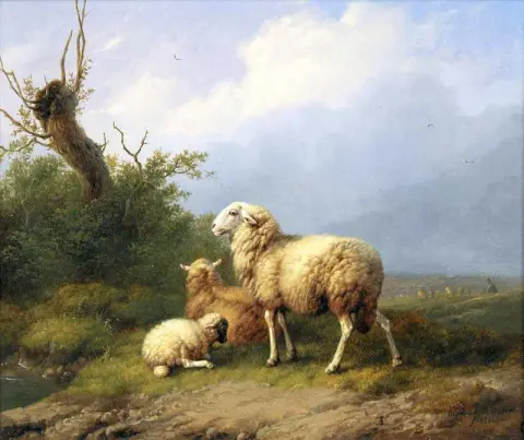 Sauer og lam på en bakketopp 1835