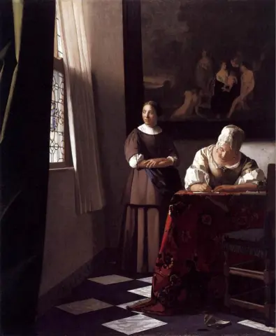Woman Writing a Letter and Her Servant