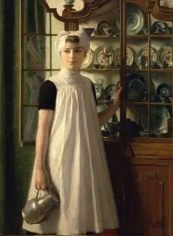 Burgerweesmeisje Bij Porseleinkast Ca. 1870