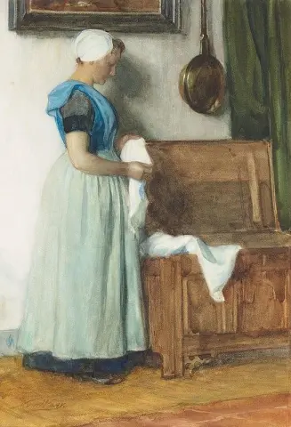 穿着传统服装的女人在毯子胸前