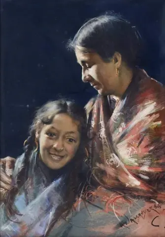 女性と少女の肖像画