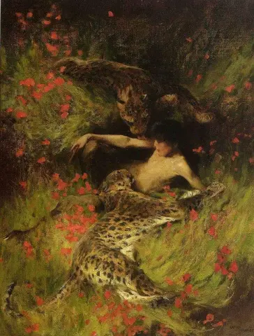 Satyyri leopardien kanssa