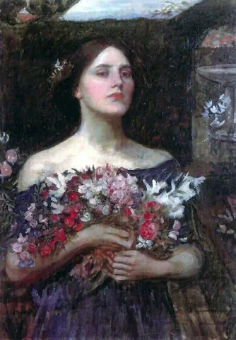 收集玫瑰花蕾或奥菲莉亚，约 1908 年