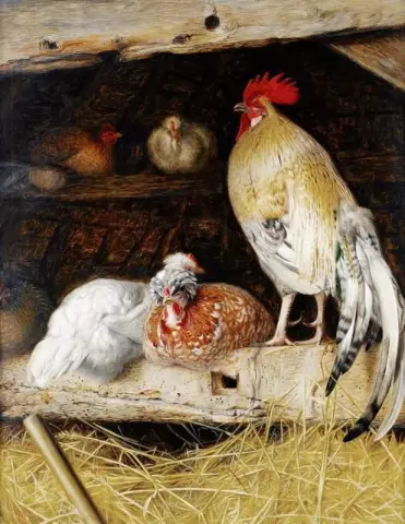 Fjærkre i en låve 1860