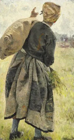 法国 Ecouen 背着马铃薯袋的女人