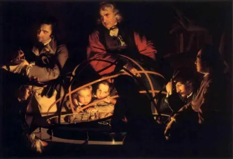 En filosof håller en föreläsning om Orrery 1766