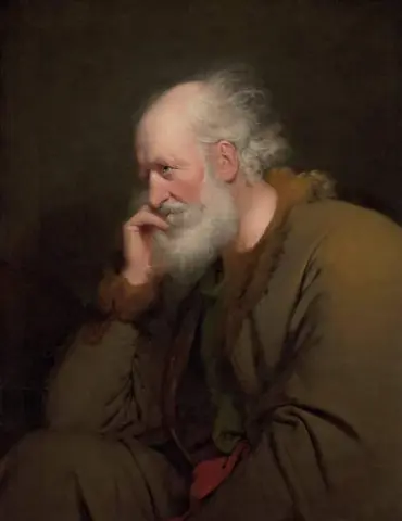 Studie av en gammal man Halvlång i en brun pälsfodrad päls ca 1770