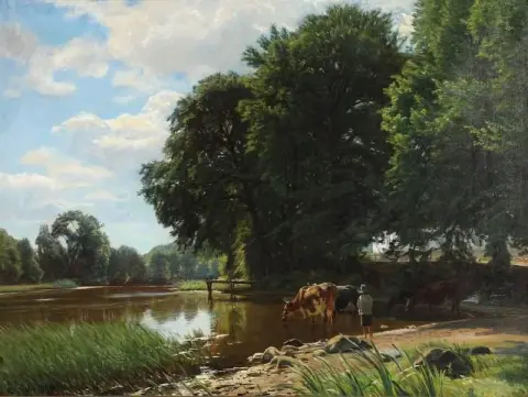 Koeien op een drinkplaats 1899