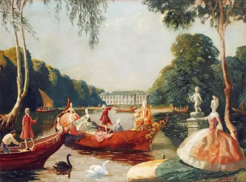 Baroque Figures On A Boating Lake