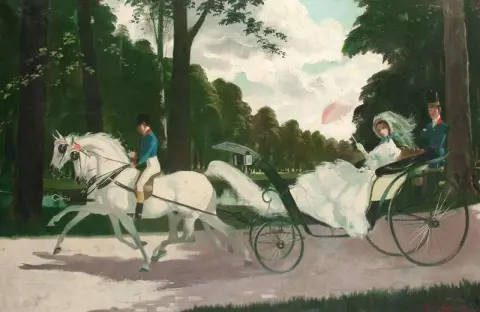 Lady With Pink Parasol In A Carriage