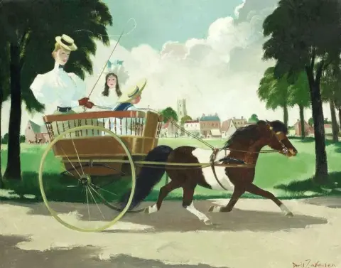 Mother And Children Riding In A Gig