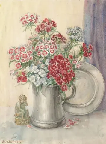 Still Life Of Flowers In A Silver Tankard