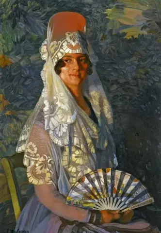 Senhora com mantilha e leque