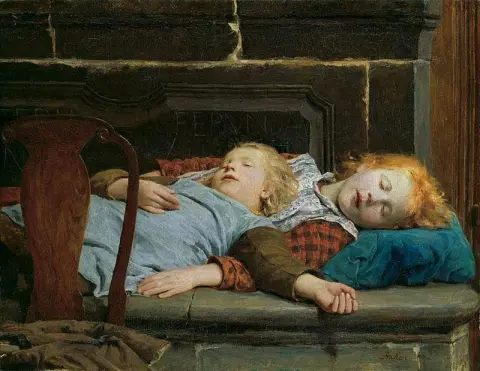 스토브 벤치 위에서 잠자는 두 소녀, 1895년