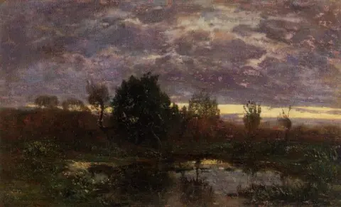 Pond at sunset - 1857