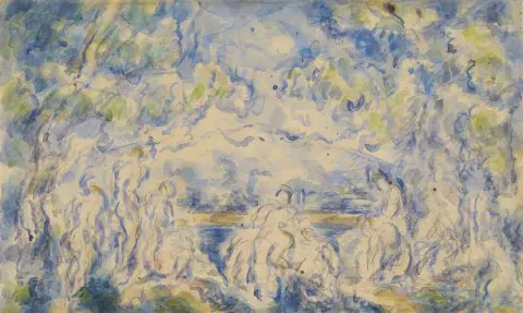 Zwemmers voor een berg ca. 1902-1906