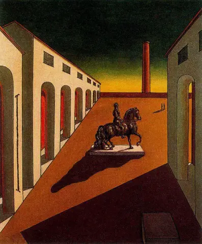 Italiensk torg med en rytterstatue