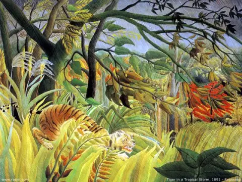 Tigre sorprendido por una tormenta tropical