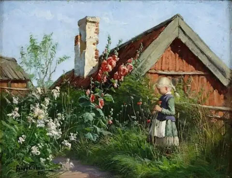 “盛开的花园中的女孩 - 1885 年”