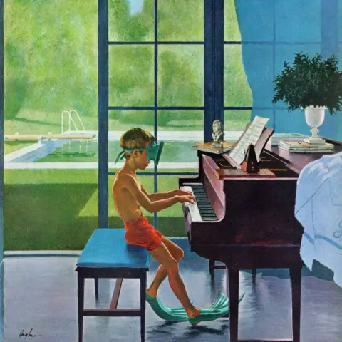 "Prática de piano à beira da piscina - 1960"