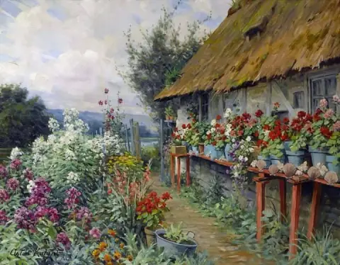 Jardín de chalets en flor