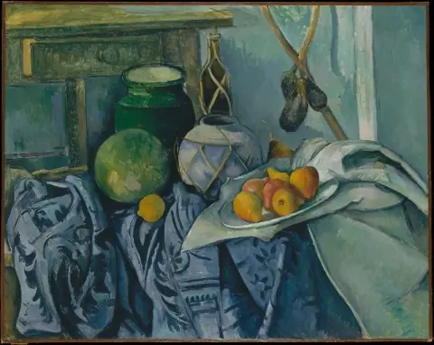 Stilleven met een gemberpot en aubergines, 1893-94