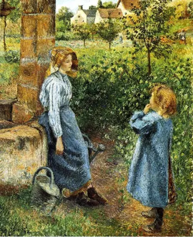 En kvinna och ett barn vid brunnen