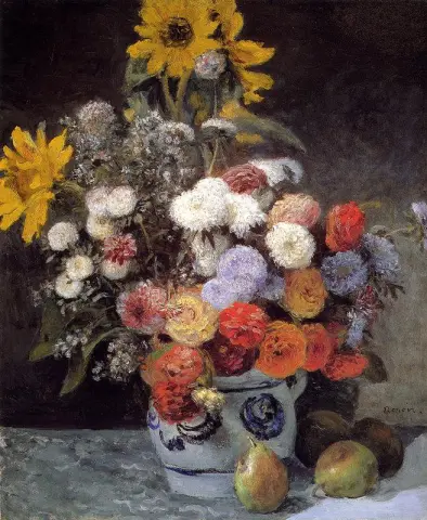 Blomsterarrangement i en jordkrukke