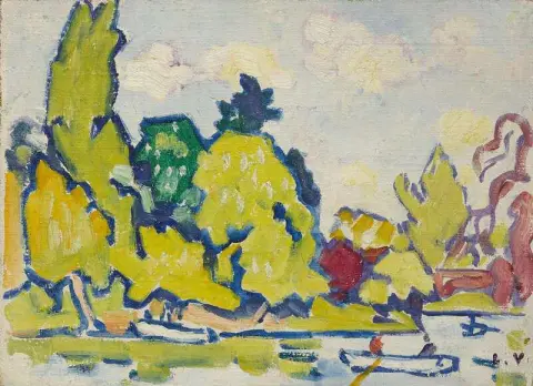 Boten in Bois de Boulogne gele bomen 1934