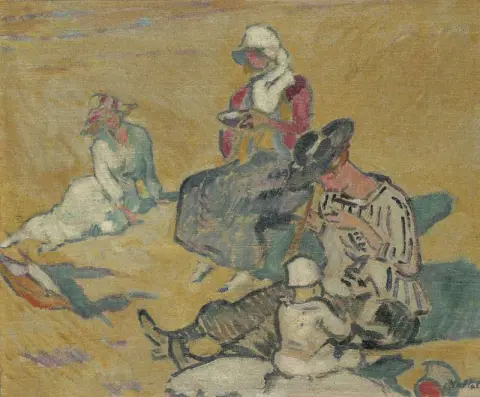 海滩上工作的妇女，约 1916 年