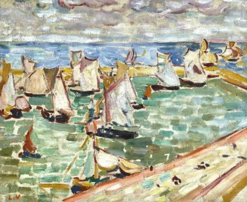 帆船在港口 En Bessin 约 1907 年